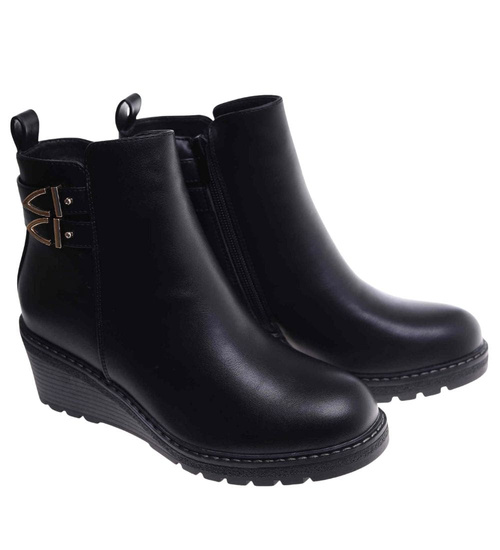 Wizytowe czarne botki na koturnie /F5-3 18275 W487/