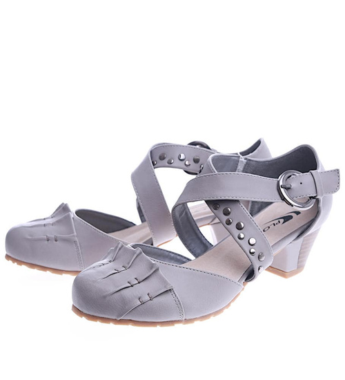 Szare czółenka z paseczkiem na niskim obcasie /A9-1 14105 T143/