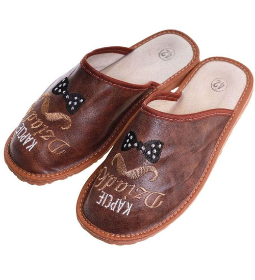 Skórzane brązowe kapcie dla dziadka /G9-1 7375 S199/