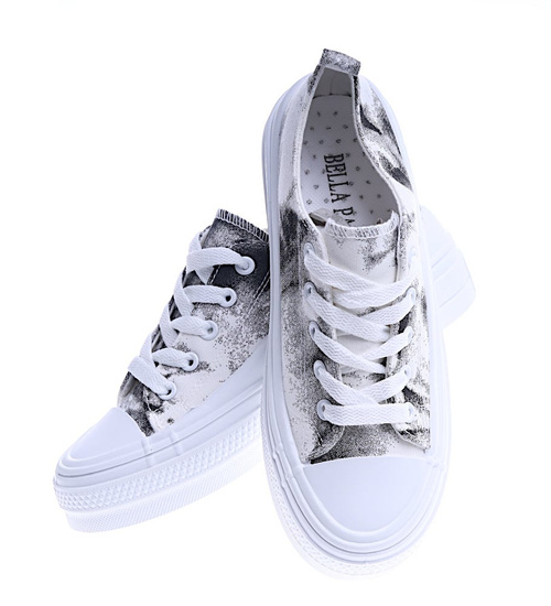 Sznurowane trampki damskie na wysokiej podeszwie /D7-2 13769 S197/