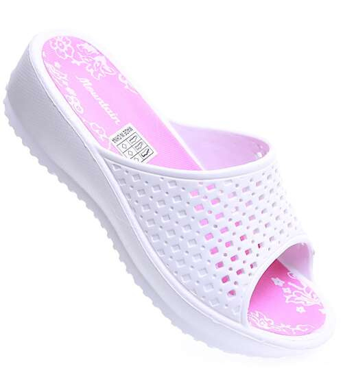 Wodoodporne białe klapki basenowe na koturnie /F2-1 15591 S187/