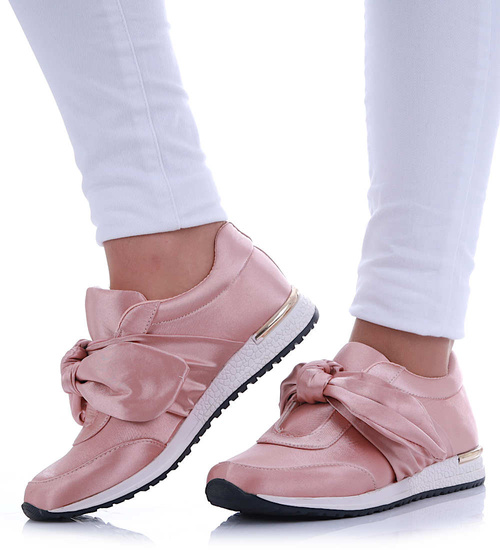 Wsuwane różowe damskie sneakersy z kokardą /F8-3 H2 17508 W054/