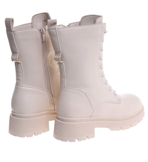 Beżowe zimowe botki trapery glany z futerkiem /A2-1 18524 T482/