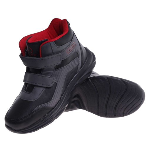 Ocieplane półbuty na rzepy Czarno czerwony /A8-2 18361 T285/