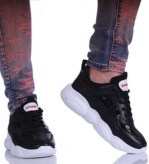 Sznurowane czarne buty sportowe /B1-3 11918 T198/