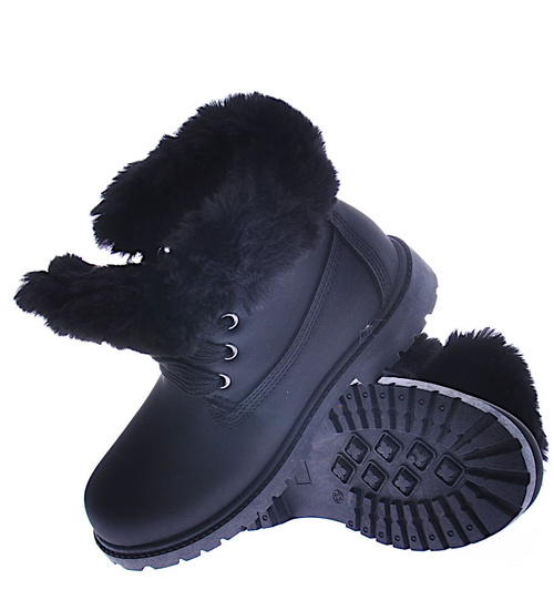 Czarne dziewczęce trapery z futerkiem /D9-2 12735 T492/