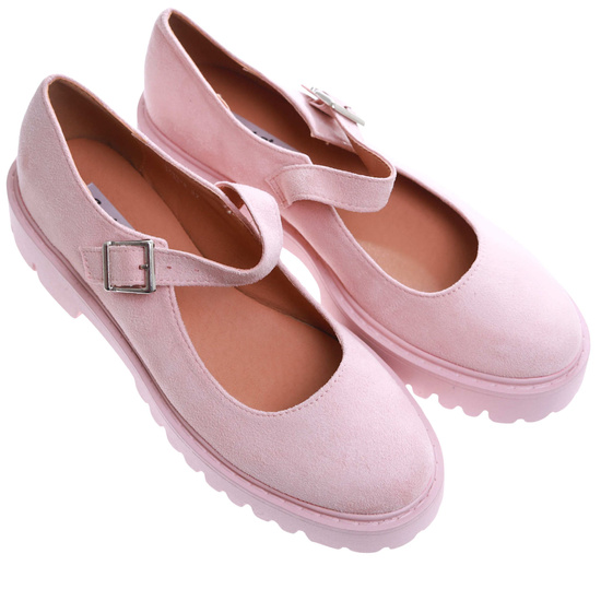 Różowe półbuty damskie z paskiem /A7-1 17451 W182/