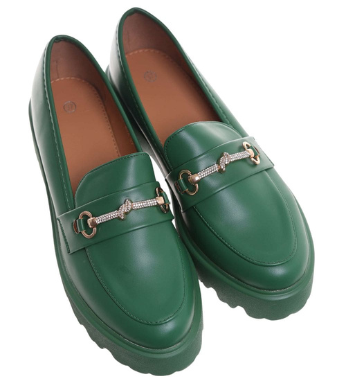 Zielone półbuty na platformie loadersy /G9-3 18045 T130/