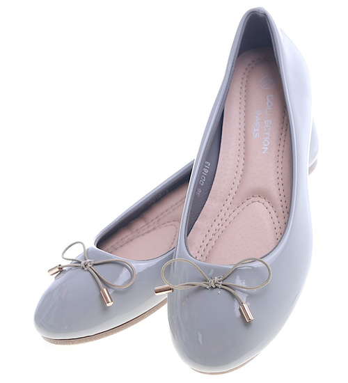 Szare klasyczne balerinki z kokardką /G10-3 13404 T190/