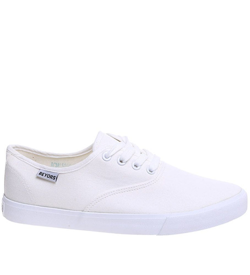 Sznurowane klasyczne niskie trampki męskie Ecru /A5-1 16021 S079/