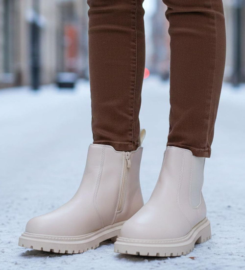 Beżowe dziewczęce botki sztyblety /E6-3 18600 T282/