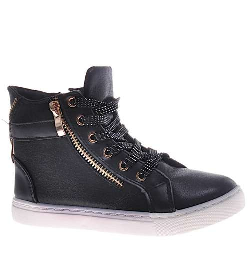 Dziewczęce trampki z wysoką cholewką Czarne /D8-2 11184 S190/ Dziewczęce trampki z wysoką cholewką Czarne /D8-2 11184 S190/