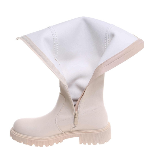 Beżowe kozaki damskie z suwakiem /D8-3 18134 T397/