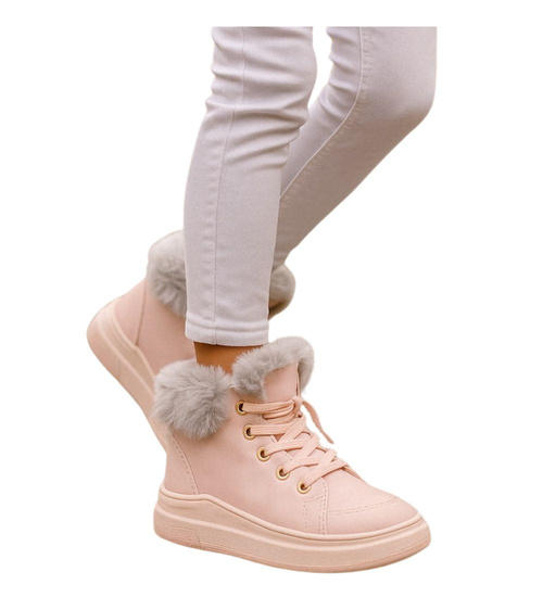 Ocieplane botki jak trampki Różowe /G11-2 16926 T199/