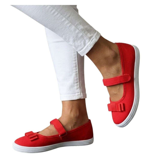 Czerwone materiałowe baleriny na rzep /E1-3 18681 T122/