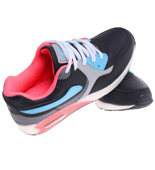 Sznurowane dziewczęce buty sportowe Black fuksja /E6-2 18129 T292/