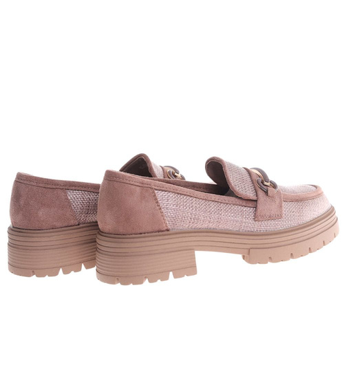 Półbuty loafersy damskie na platformie Khaki /K3-2 18619 W142/