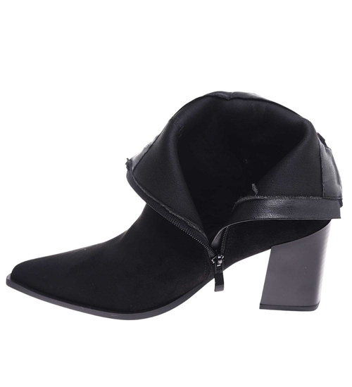 Klasyczne botki damskie zimowe na obcasie Czarne /K3-1 18564 W222/