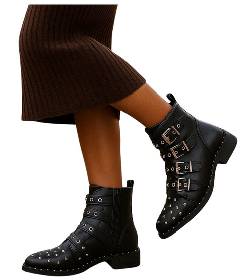 Czarne damskie botki z ćwiekami /D8-2 9805 +h2 S194/