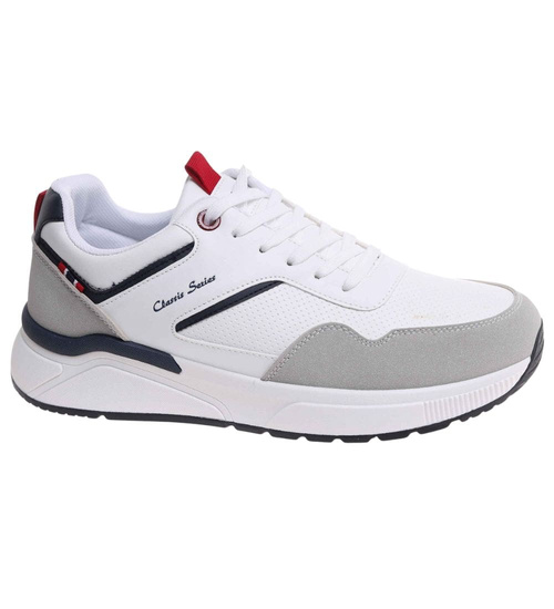 Sznurowane męskie białe buty sportowe /A3-3 18012 GF585/