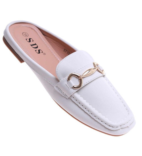 Klapki damskie płaskie białe /B5-2 17608 T182/