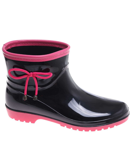 Kalosze damskie czarno różowe gumiaki /A4-1 18174 T352/