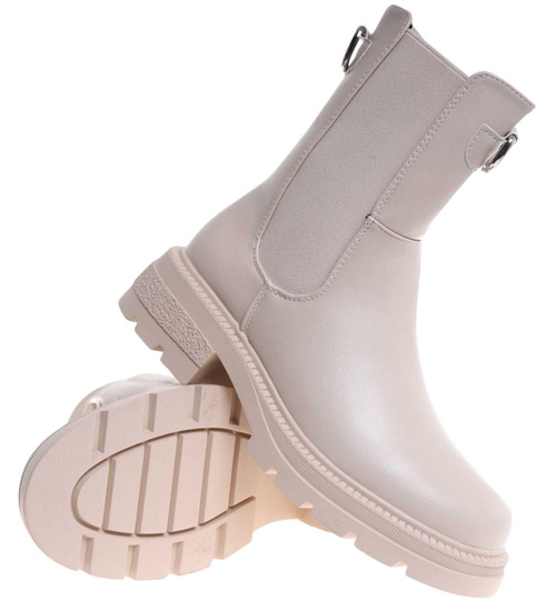 Beżowe wysokie botki damskie sztyblety /L3-3 H2 18566 W18-45/