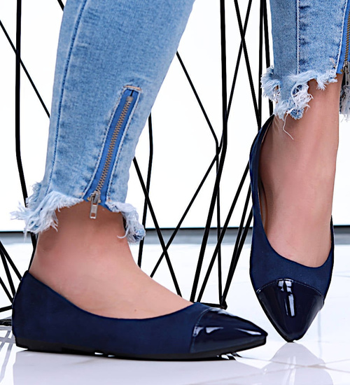 Granatowe baleriny damskie ze szpicem /B3-3 16013 T181/