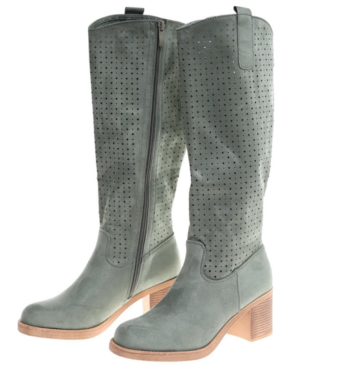 Zielone kozaki damskie na obcasie /L2-3 18599 T381/