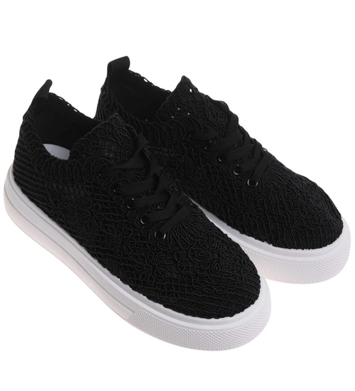 Ażurowe letnie trampki na platformie Czarne /G12-3 17950 G383 +H2/