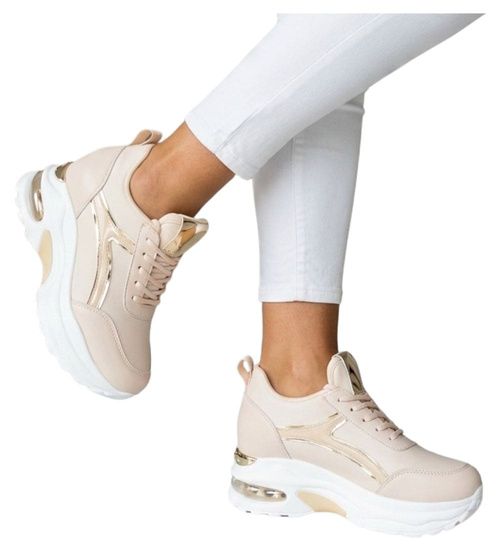 Beżowe trampki sneakersy na niskim koturnie /B3-3 13271 T804/