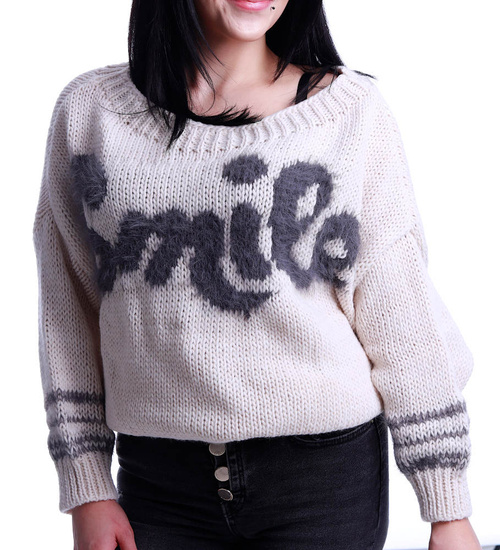 Beżowo szary oversizowy luźny sweter Smile Minouu /H UB636 L732/
