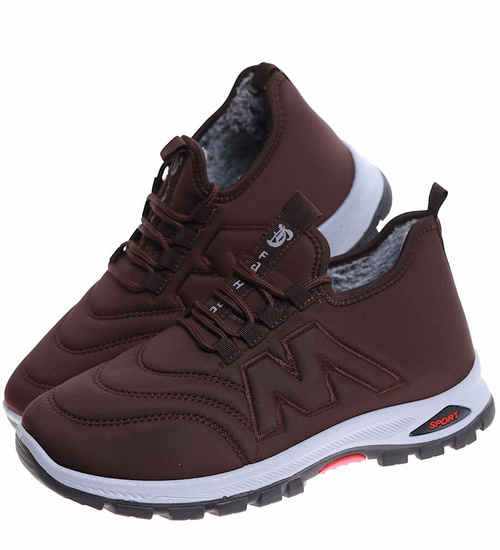 Brązowe ocieplane buty sportowe męskie /F1-1+H2 16929 T386/