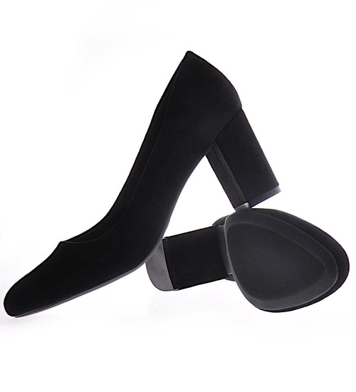 Czarne zamszowe czółenka damskie na słupku /E7-2 12276 T298/