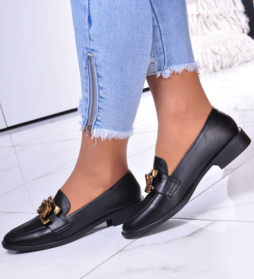 Czarne półbuty oxfordy z ozdobą /D6-2 11598 T581/