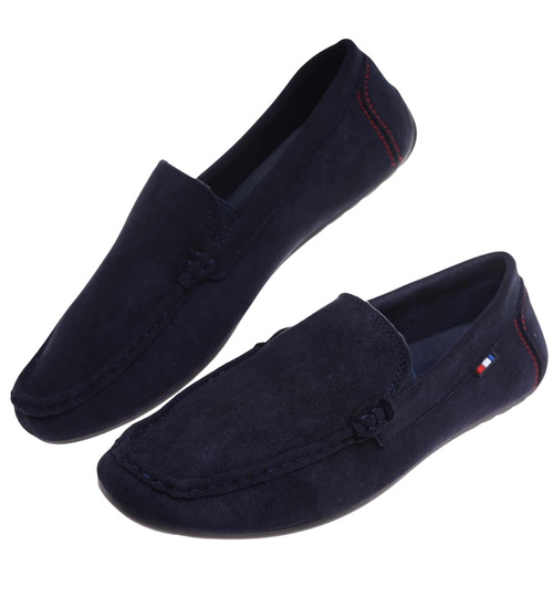 Granatowe wsuwane mokasyny półbuty /G10-3 18063 T386 +H2/