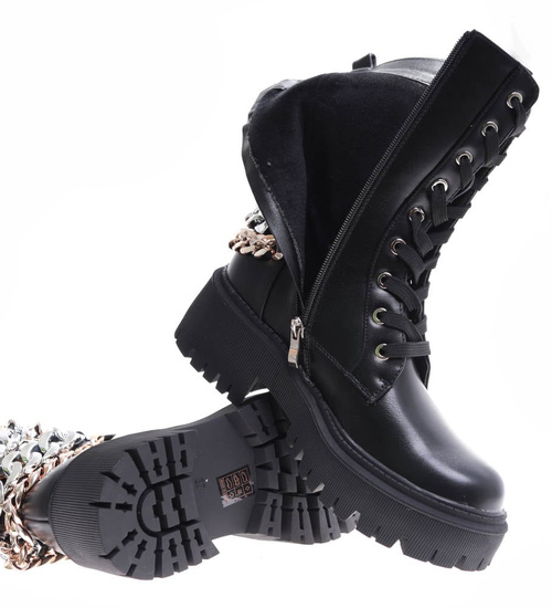 Sznurowane czarne glany trapery na platformie /E9-1 17022 T217/