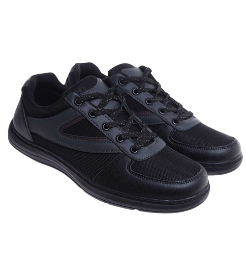 Sznurowane sportowe półbuty męskie Czarne /B4-1 18156 T288/