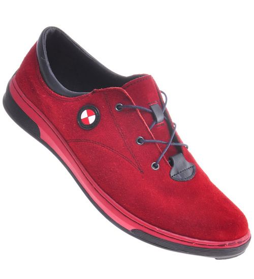 Buty męskie z naturalnej skóry zamszowej Czerwone /651 972 S794/