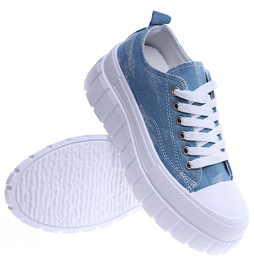 Jeansowe materiałowe damskie trampki na platformie /A6-3 13876 S302/