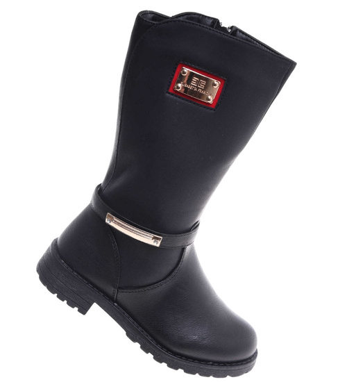 Czarne zimowe kozaki z futerkiem /B7-3 18530 T398/