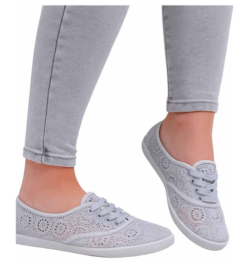 Sznurowane koronkowe szare tenisówki /A1-2 8698 T194/