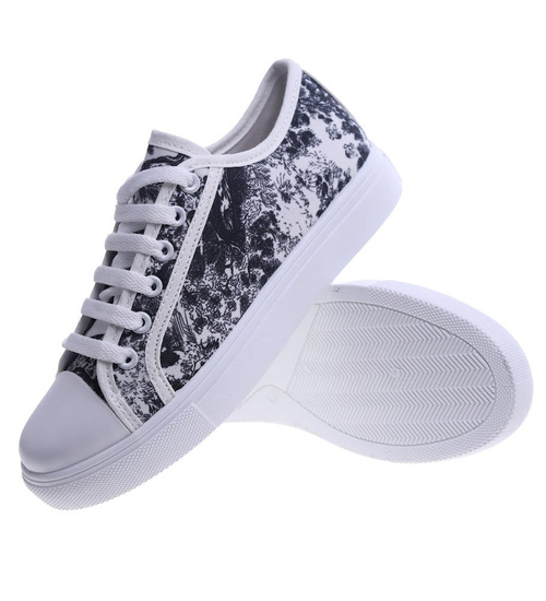 Czarno białe trampki damskie z tkaniny /G10-3 13489 S2/