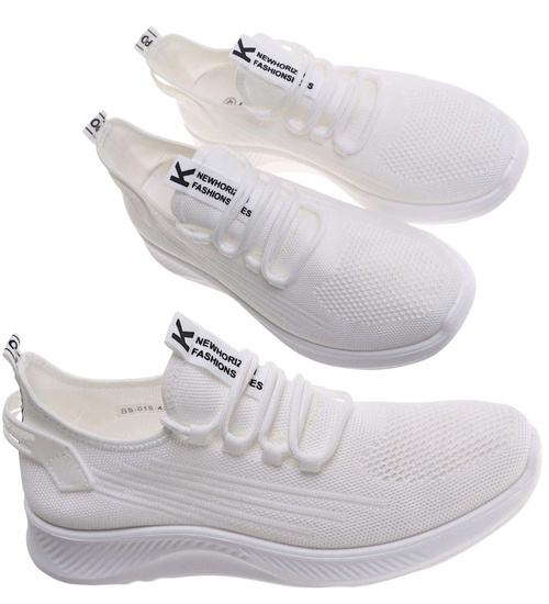 Wkładane ażurowe białe męskie buty sportowe /E2-2 17756 GF285/