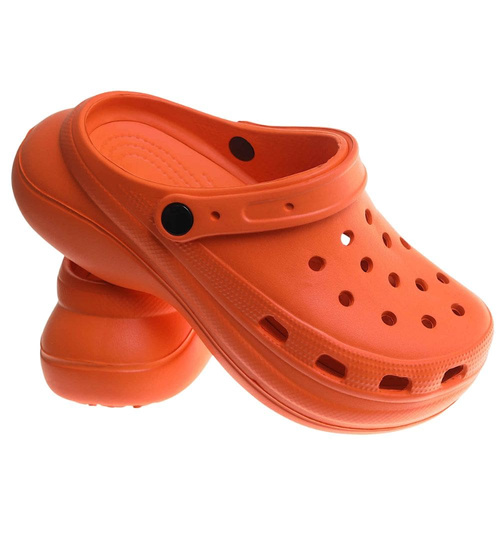 Pomarańczowe klapki na koturnie wodoodporne /H2 17858 G008/