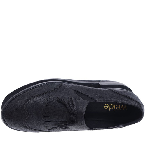 Wsuwane czarne półbuty loafersy damskie /B4-3 15753 T223/