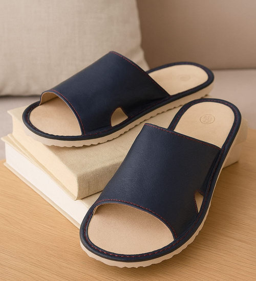 Grantowe męskie klapki domowe ze skóry naturalnej /B6-1 4980 S175/