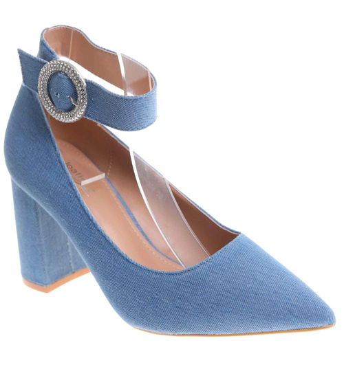 Niebieskie czółenka z paskiem na słupku /G5-3 17768 G158/