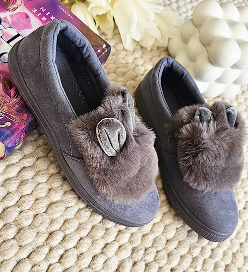 Wsuwane ciemno szare zamszowe trampki z uszami slip on /F9-2 15625 T037/