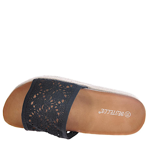 Czarne damskie klapki na platformie /G5-2 10955 T294/